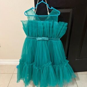 Teal Tulle Party Dress with Bow